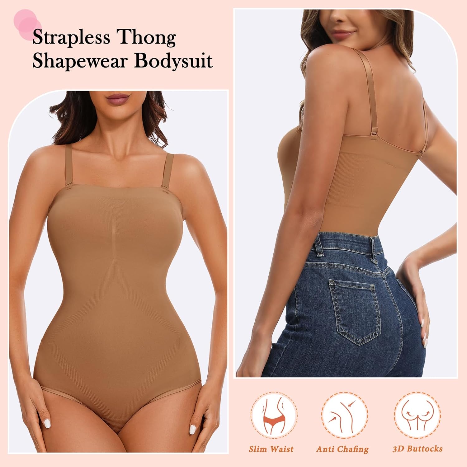 Strapless Shapewear Bodysuit for Women Seamless thong Tummy Control Bodysuit Slimming Butt Lifter Body Shaper - Image 2