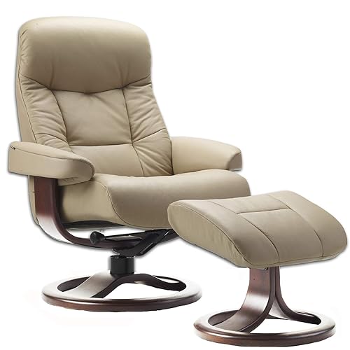 Fjords Hjellegjerde Leather Norwegian Ergonomic Scandinavian Lounge Reclining Chair 215 Small Muldal Swivel Recliner Furniture Nordic Line Genuine Sandel Light Brown Leather Walnut Wood