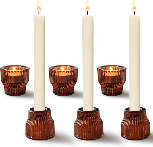 Miniatura 8 de Juego de 12 portavelas cónico ámbar, portavelas de cristal, candelabros para bodas, fiestas, centro de mesa de Acción de Gracias