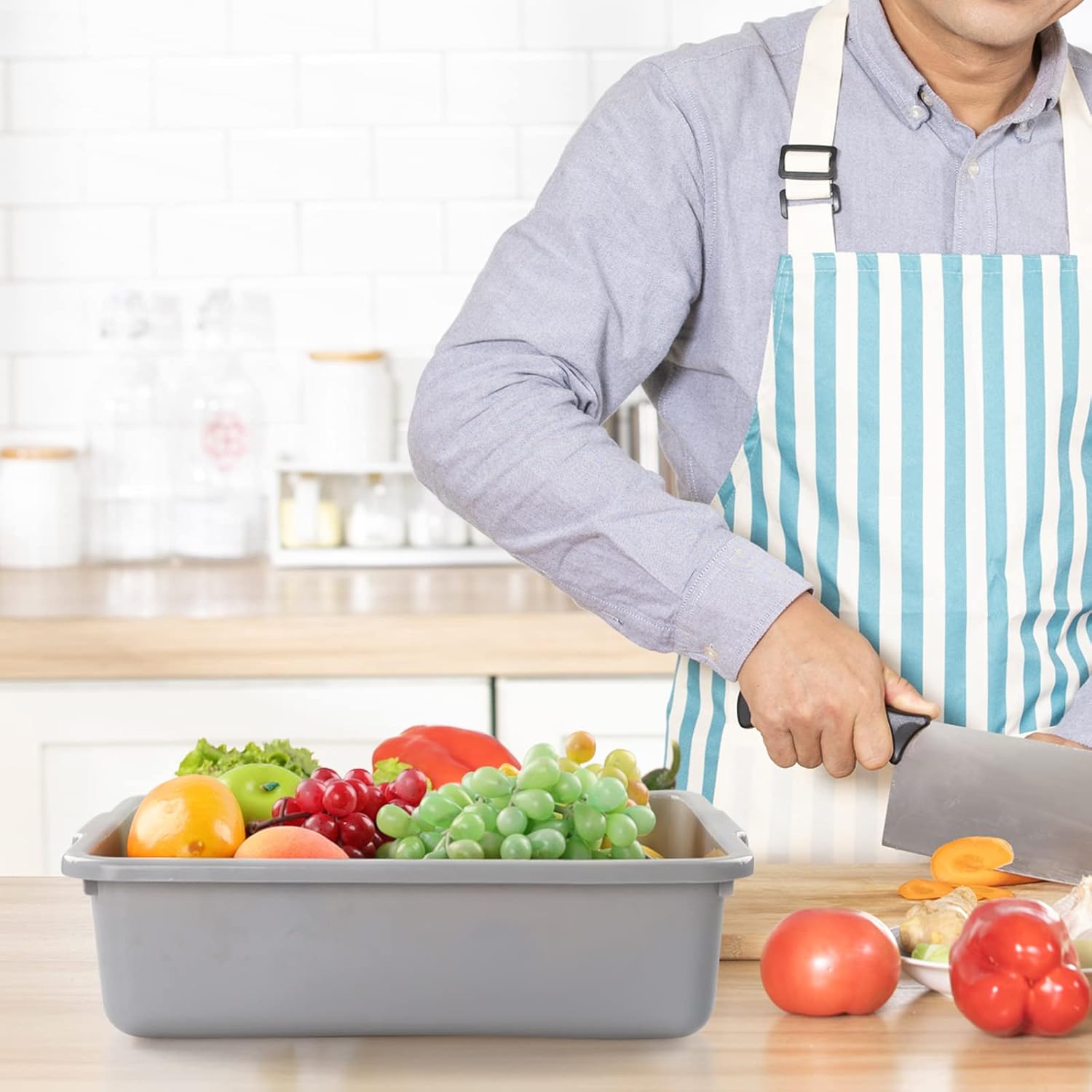 8L Small Rectangle Dishpan Bus Tub, Commercial Bus Tote Boxes 4-Pack | Suitable For Dining/Mixing/Preparation/Fermentation, Used In Restaurants And Homes