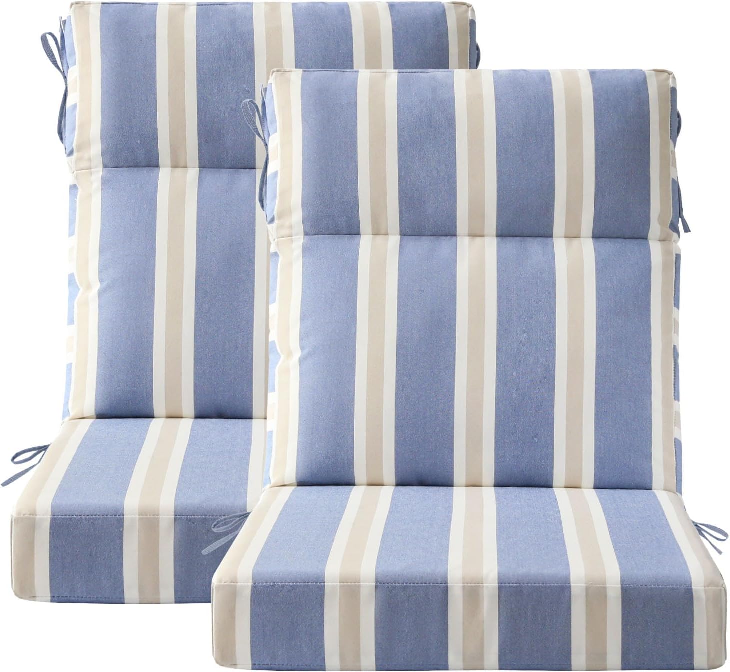 Unimatta Outdoor Separate High Back Chair Cushion Seat Pads, 2-Pack 44 x 21 Inch Water-Repellent & Fade-Resistant Patio Furniture Cushions with Ties for Adirondack, Rocking Chairs, Linen