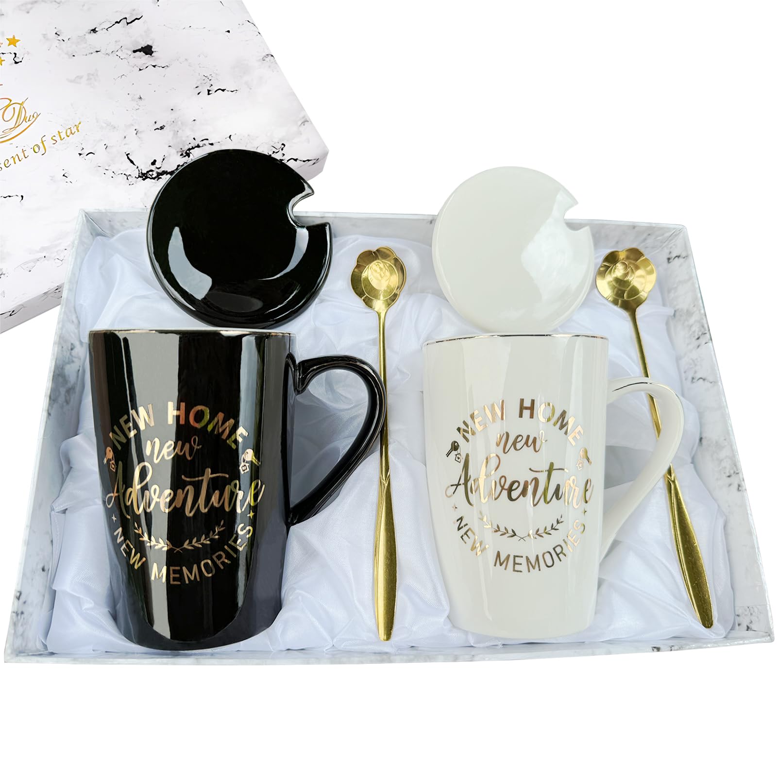 House Warming Gifts for New Home Welcome Housewarming Coffee Mug Closing First Presents Ideas for Buyers Homeowner Couple, 14oz Black&White