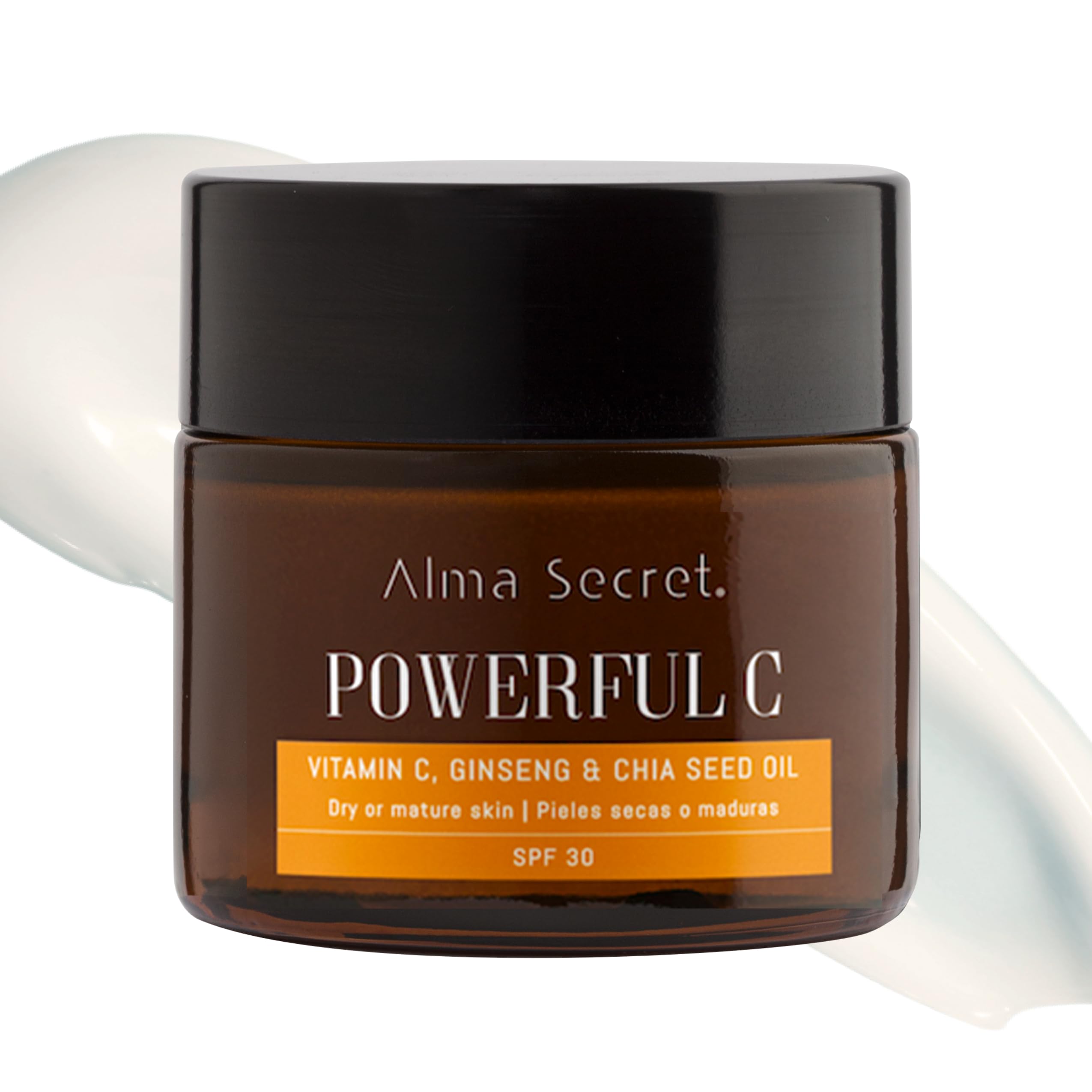 ALMA SECRET | POWERFUL C Crema hidratante, Iluminadora y Antiedad con Vitamina C, Ginseng & Chía | Protección Solar SPF30 | Pieles secas - 50 ml