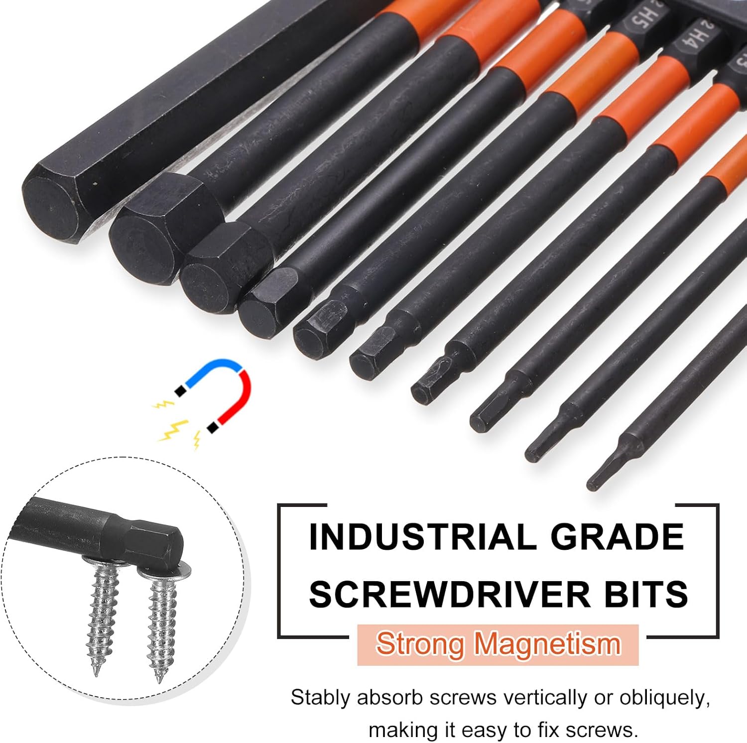 HARFINGTON 5pcs H4 Hex Head Drill Bit Wrench 4mm Metric Flat Tip 1/4" Hex Shank 100mm (4") Long Magnetic Black Phosphate Hexagonal Screw Driver Socket Industrial Screwdriver Power Bits