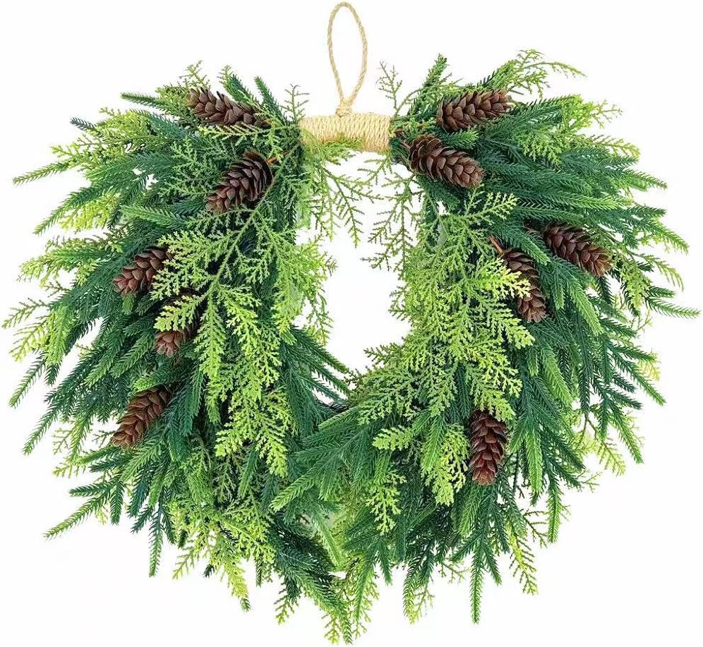 22in Cedar Pinecone Christmas Wreath Front Door Farmhouse Decor