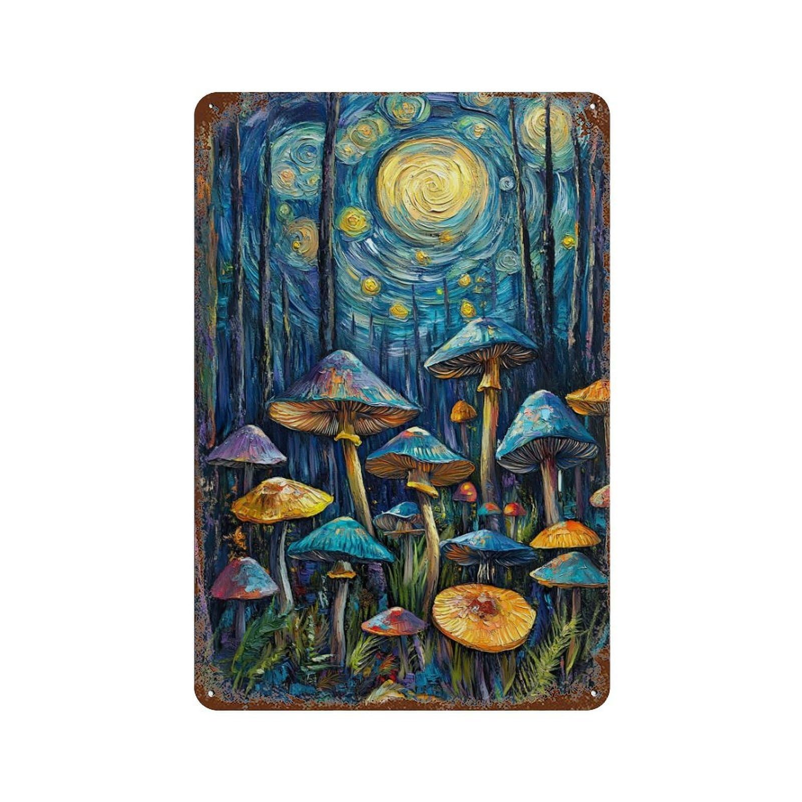 Magic Mushroom Forest Rusty Metal Tin Sign 11.8"x7.9", for Patio, Garden Room And Bar Decor, Old School Wall Decor