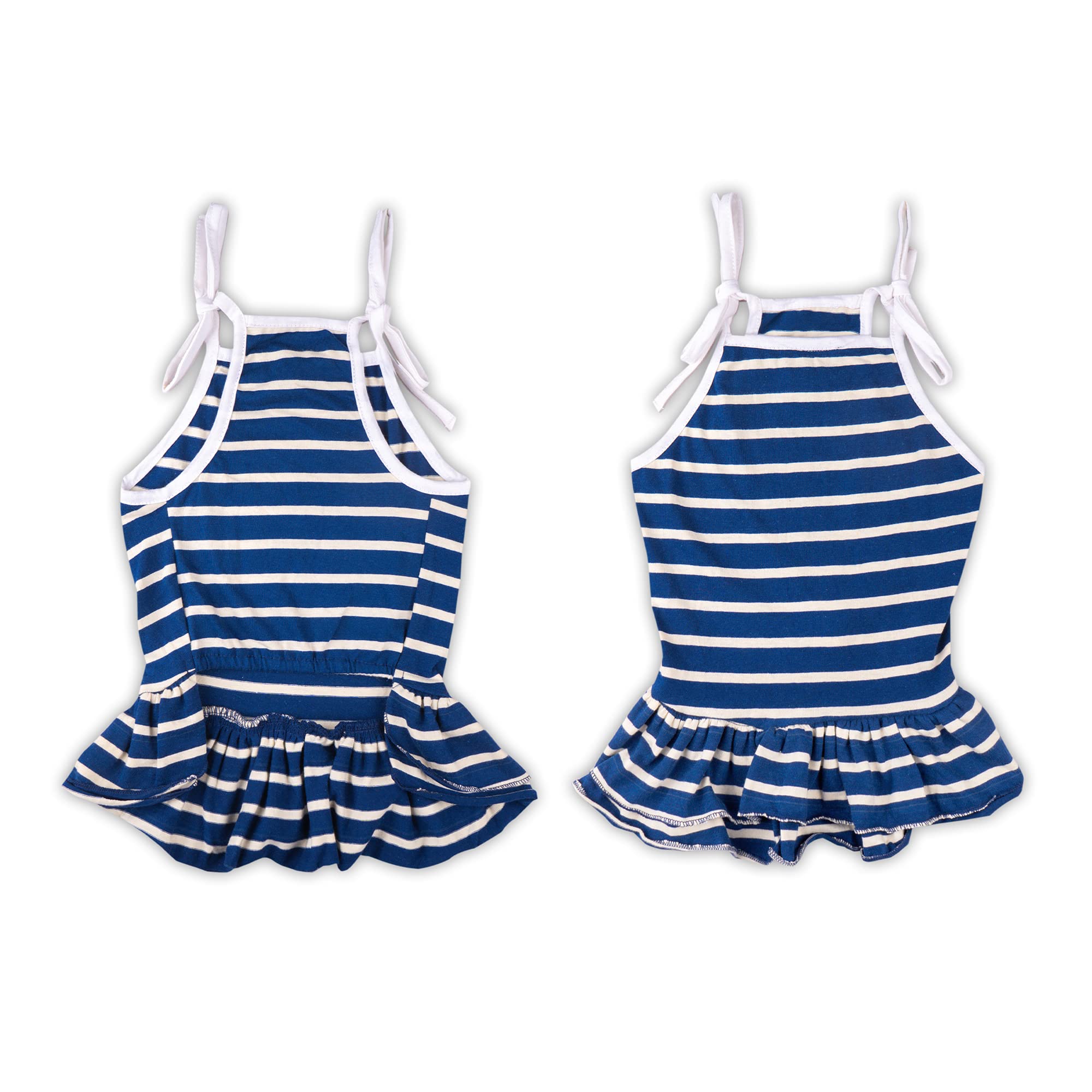 Emily Pets Dogs Striped Shirt Skirt Soft Cotton Lycra Pet Dress Clothes, Dog Spaghetti Summer Apparel, Puppy Outfits Blue White Stipped Clothing Princess Dresses(XS)