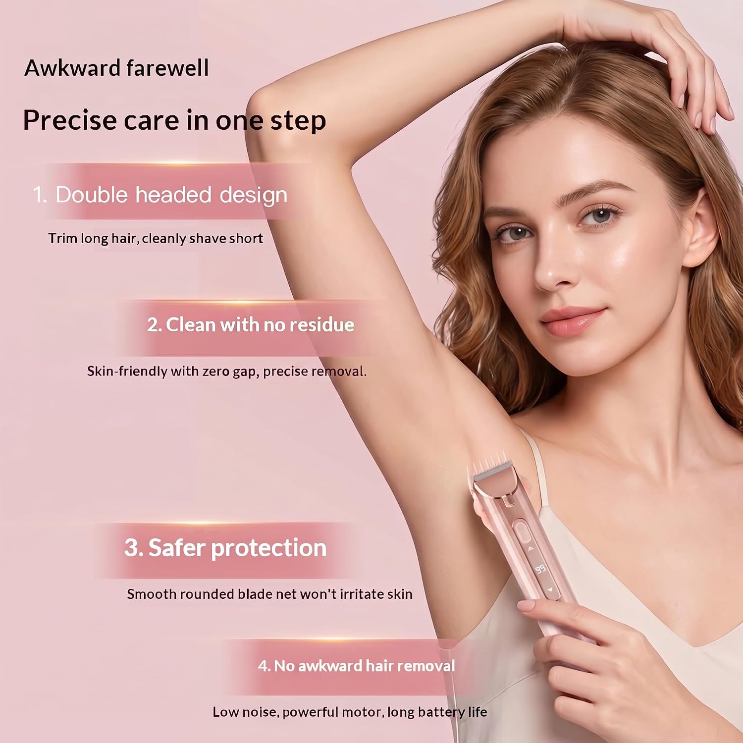 Lil Ray Bikini Trimmer for Women, 2 in 1 Women Electric Shaver Dual Head, Bikini Shaver, Body Hair and Facial Hair Removal, Ceramic Blades, Painless Electric Razors for Silk Skin