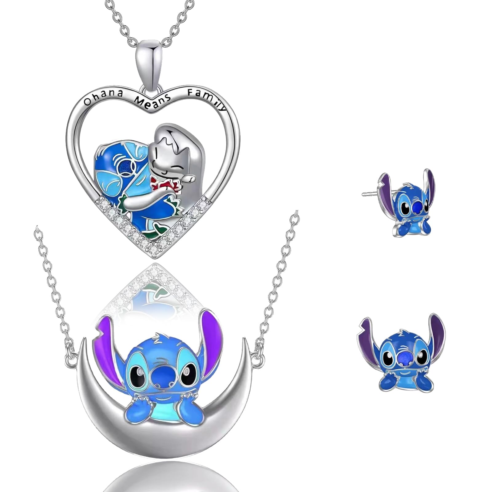 Ubephant Stitch Collares, 4Pcs Collares Niña Stitch, Stitch Regalos, Pendientes Stitch Collar Accesorios, Cosas de Stitch, Pendientes de Collar de Personaje de Anime, Regalo de para Niñas