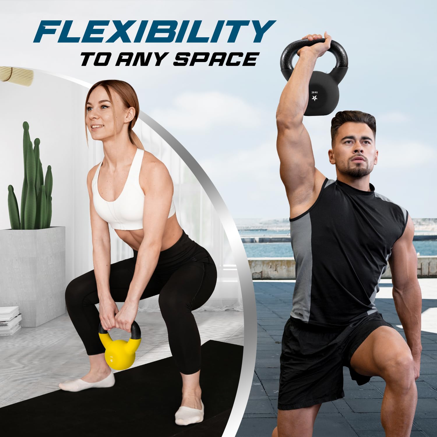 Yes4All JENR Kettlebell ciężarki z powłoką neoprenową, do treningu siłowego, 20 kg, czarne