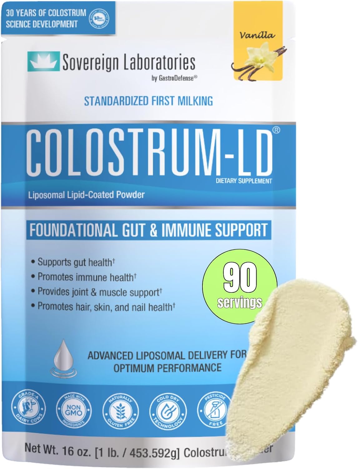 Vsano Colostrum-LD Powder, Natural Vanilla Flavor :: 16oz/453g,