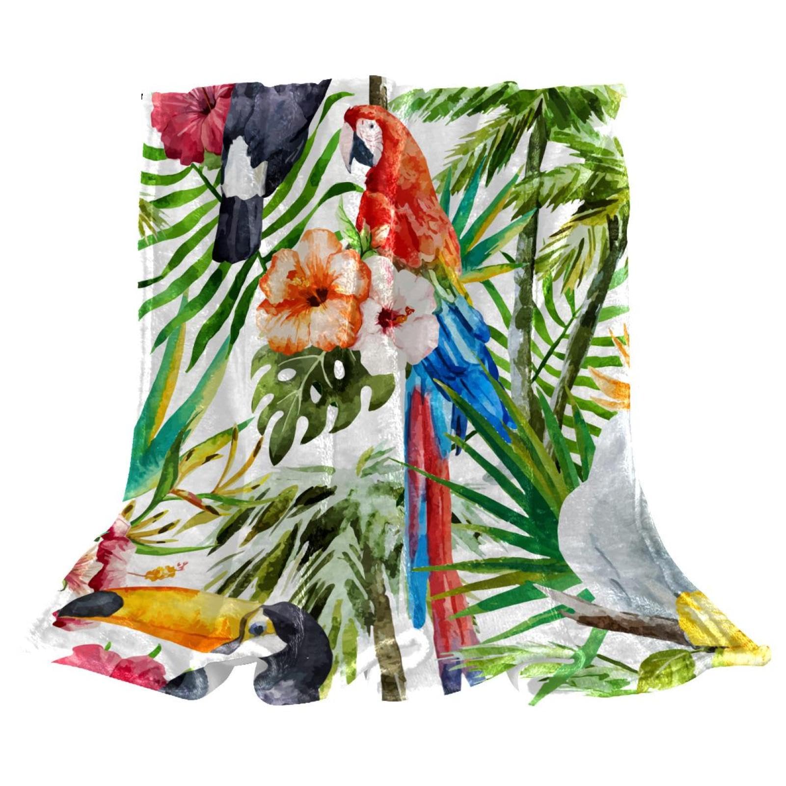 Couverture polaire perroquet aquarelle jeté de canapé microfibre chaude douce 150x130cm
