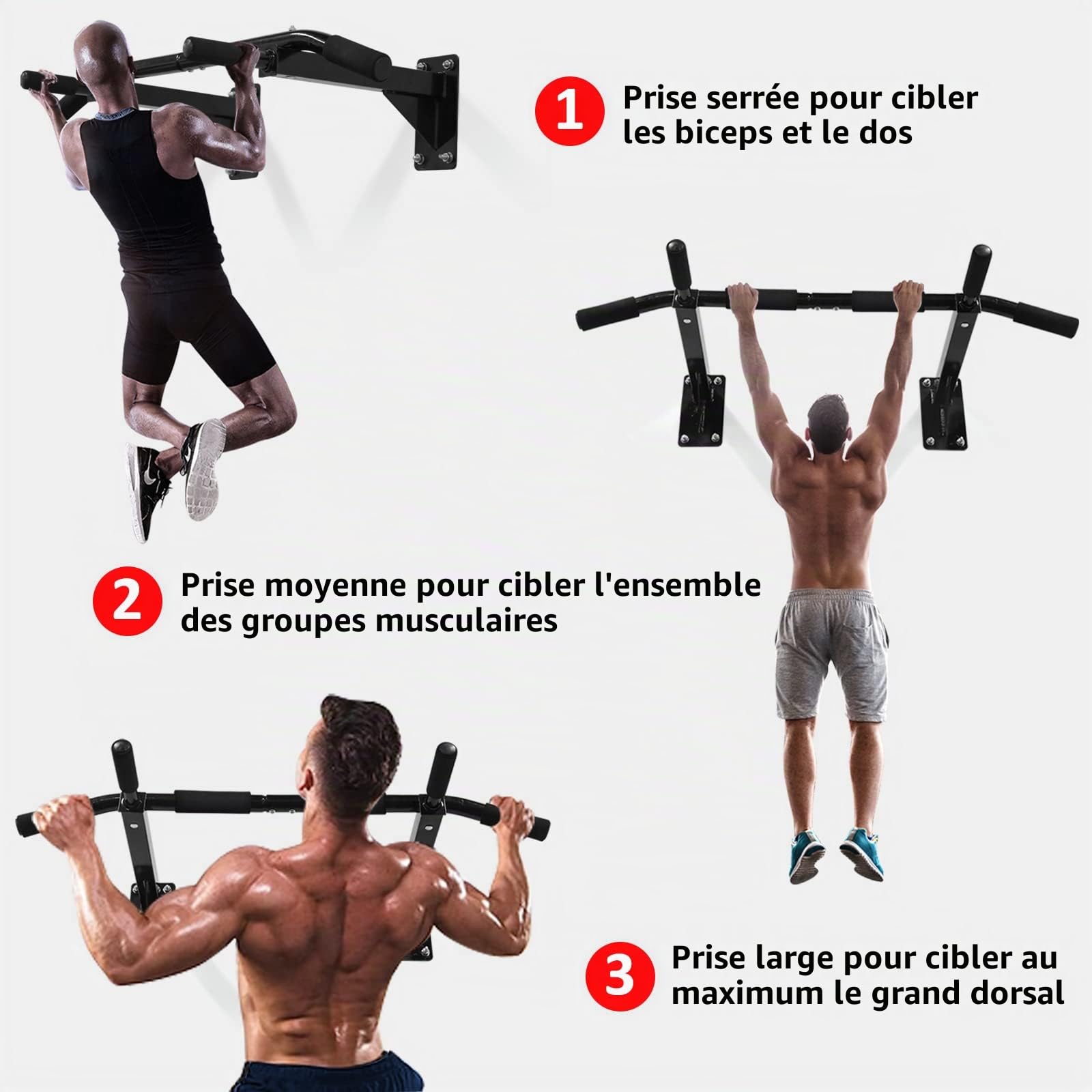 Barres de Traction Murale avec Poignées en Mousse, Barre de Traction Fitness Musculation, Fixation Mural Barre d'exercice, Pull Up Bar Workout Bracket Bar pour Maison Gym Exercices Entraînement