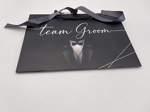 Miniatura 9 de 14 bolsas de regalo para el novio de 7 equipos y la novia de 7 equipos, con impresión de lámina plateada y dorada. Tamaño grande de 14 x 10 x 4.5