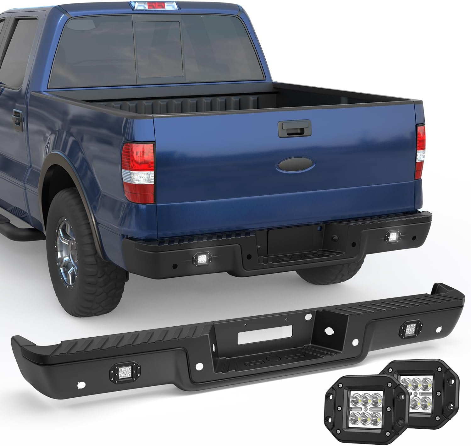 Black Rear Step Bumper Assembly Compatible for 2006 2007 2008 Ford F150 F-150 Pickup ‎FO1103143 WITH Parking Sensor Holes Steel Complete Back Bumpers