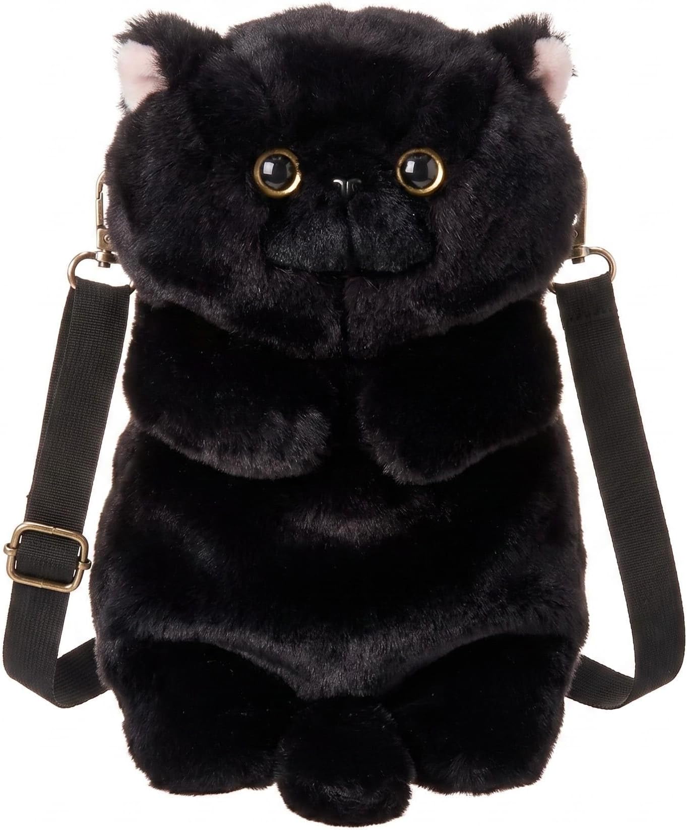 Black Fluffy Cat Plush Crossbody Bag, Cute Animal Shaped Shoulder Handbag Fashion Gift for Ladies