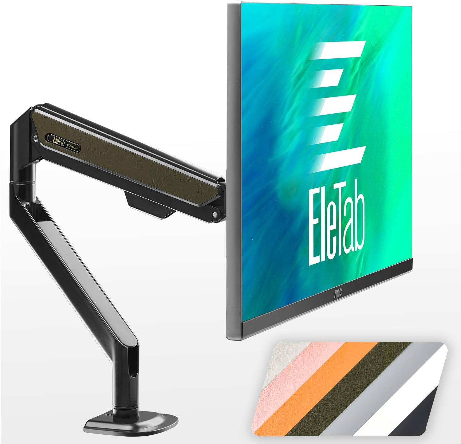EleTab Single Monitor Desk Mount - Height Adjustable Single Monitor Stand Fits for Computer Screen 27, 32, 34 inches, Hold up to 19.8 lbs, Dark Green