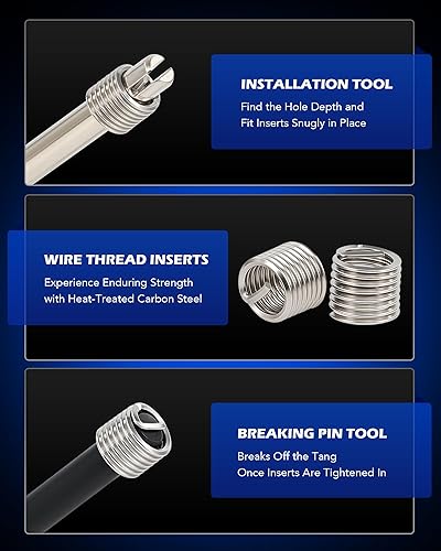 Miniatura 14 de Orion Motor Tech Kit de reparación de roscas helicoidales, herramienta de reparación de rosca M10x1.25 con broca HSS e insertos de 15 roscas, kit