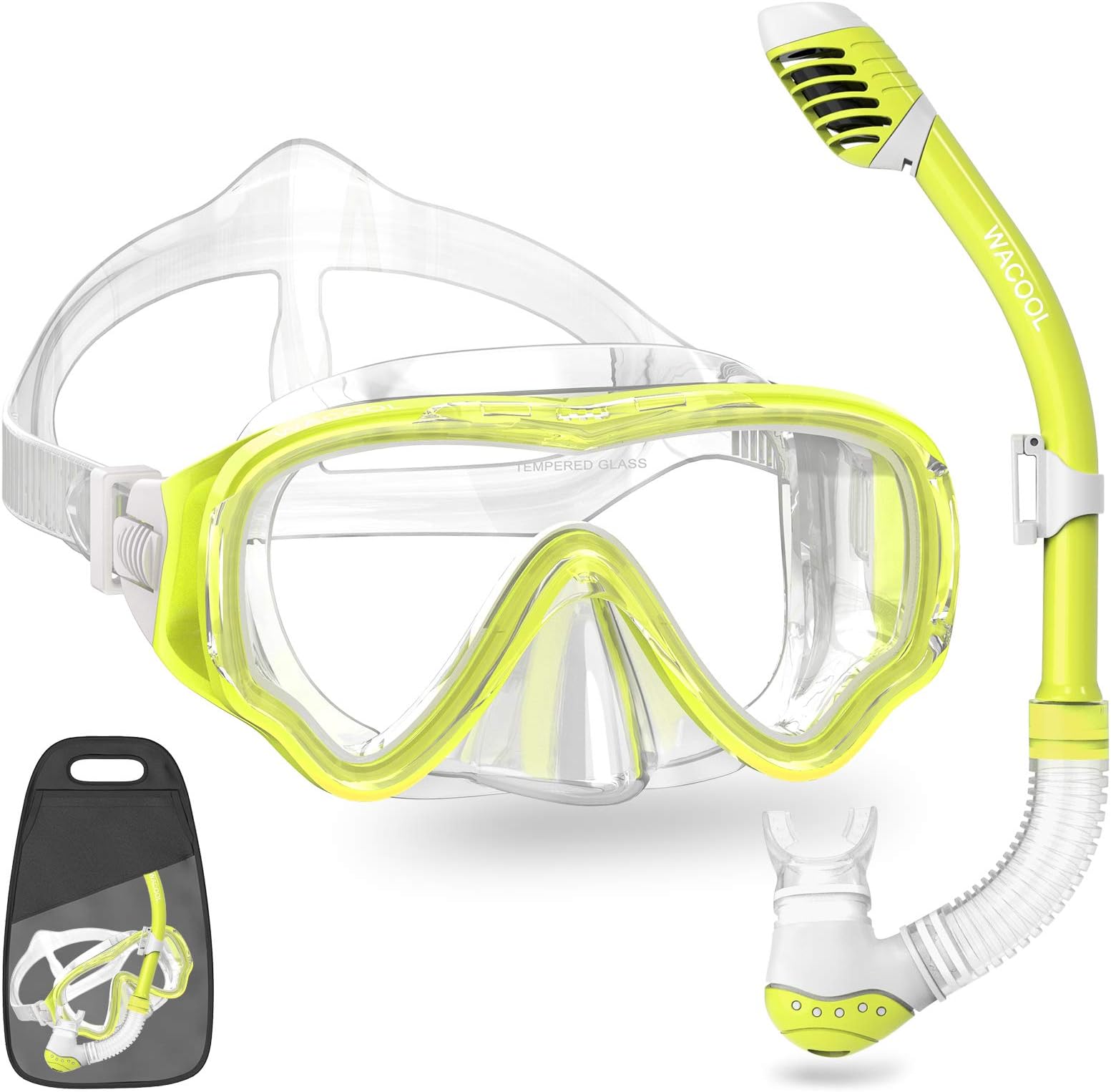 WACOOL Snorkeling Snorkel Diving Scuba Package Set Gear for Kids Youth Junior Anti-Fog Coated Glass with Silicon Mouth Piece Purge Valve and Anti-Splash