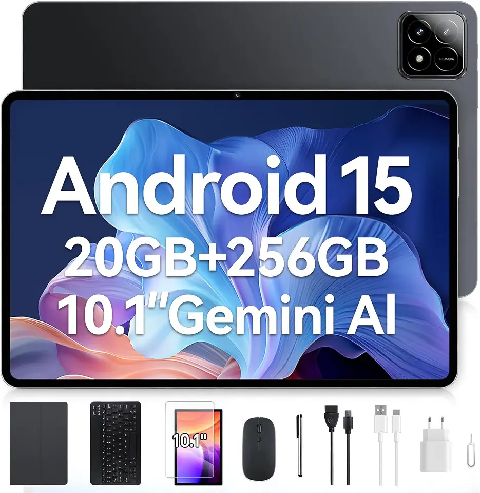 Tablet Xixaomiro S11 Pad 10.1" Android 15, 256GB ROM + 20GB RAM, Tela 120Hz, Octa-Core, Câmera 13MP + 5MP, Bateria 8000mAh, Kit com Teclado, Mouse e Caneta Stylus para Trabalho e Estudos (Cinza)