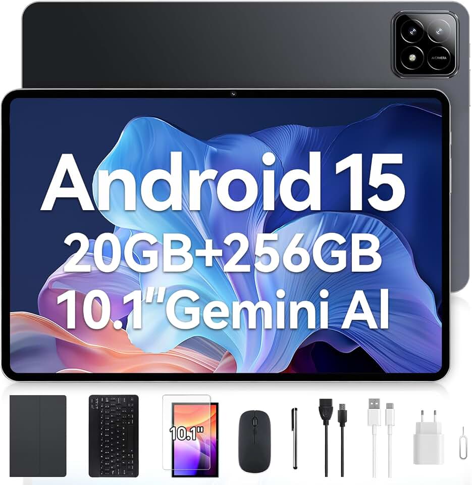 Tablet Xixaomiro S11 Pad 10.1" Android 15, 256GB ROM + 20GB RAM, Tela 120Hz, Octa-Core, Câmera 13MP + 5MP, Bateria 8000mAh, Kit com Teclado, Mouse e Caneta Stylus para Trabalho e Estudos (Cinza)