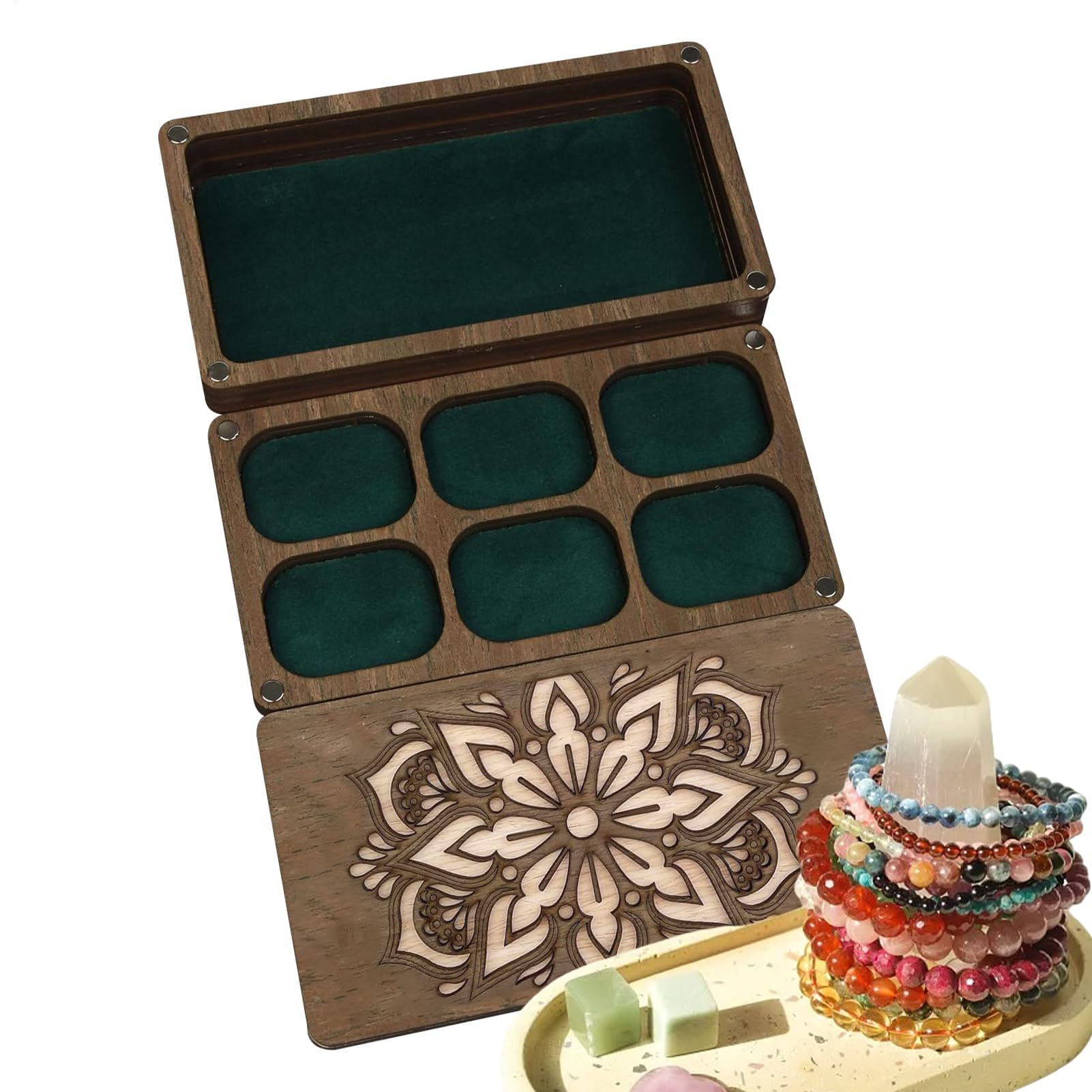 Organizer per perline per la creazione di gioielli, vassoio in legno con coperchio, porta aghi magnetico integrato, design compatto portatile per riporre oggetti artistici e artigianali