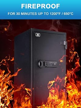 TIGERKING Biometric Fireproof Safe for Home Office, 3.47 Cu Ft Fingerprint Safe with 30-Min Fire Protection, 81.9 lb Steel Security Safe with Digital Keypad, Alarm and Removable Shelves