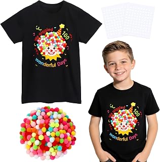 BOARDFEB 100 Day of School Shirt DIY Kit for Boys Girls,100th Days of School Craft Kit with Black T Shirt, 100 Days of Hands Craft for Classroom Party Activity Supplies