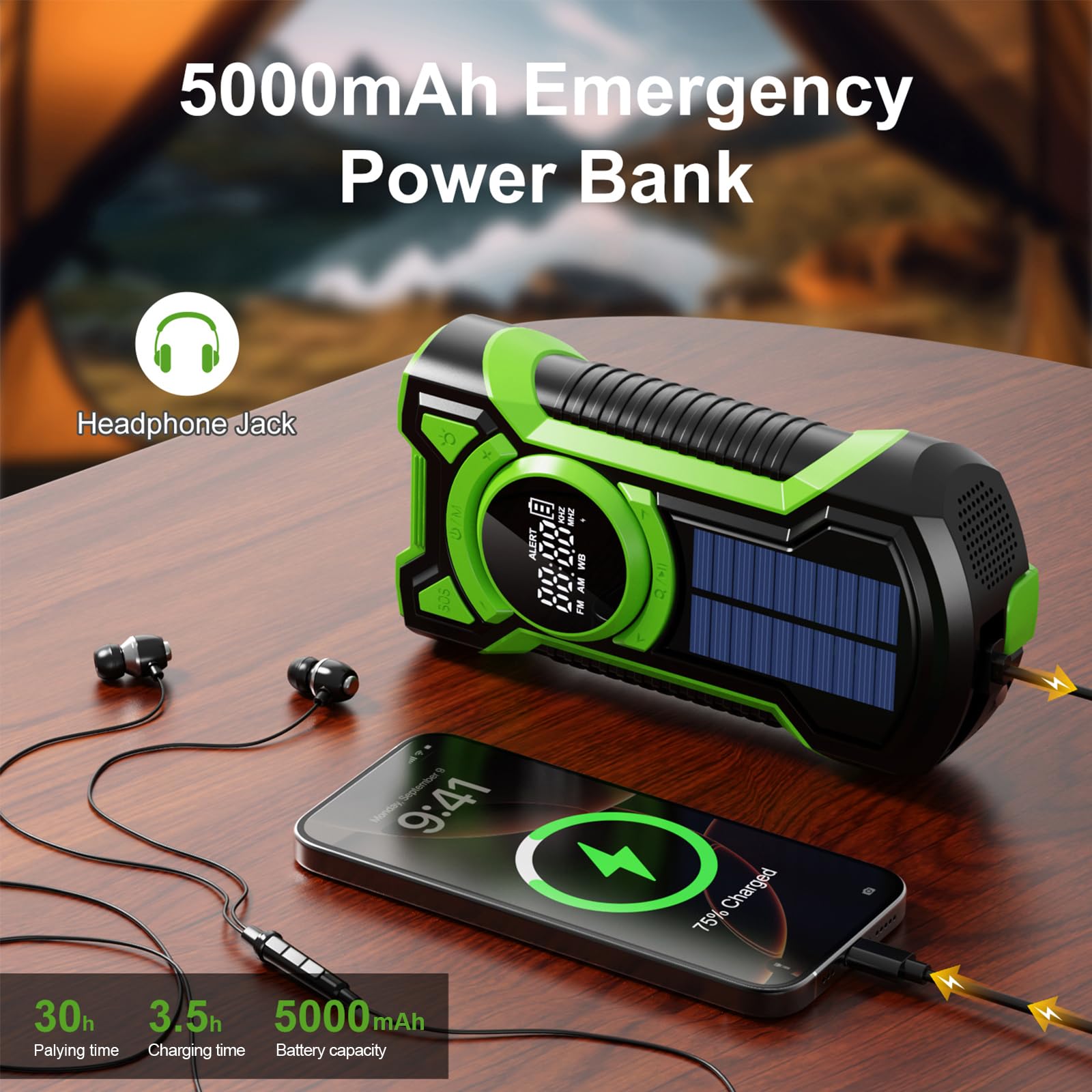 Gemmac Radio Awaryjne z Ręczną Korbą i Bluetooth, AM/FM/SW Radio Słoneczne z Korbką z Akumulatorem 5000 mAh Power Bank/SOS Alarm/Latarka, USB Zasilanie Bateryjne Radios dla Outdoor Camping Emergency