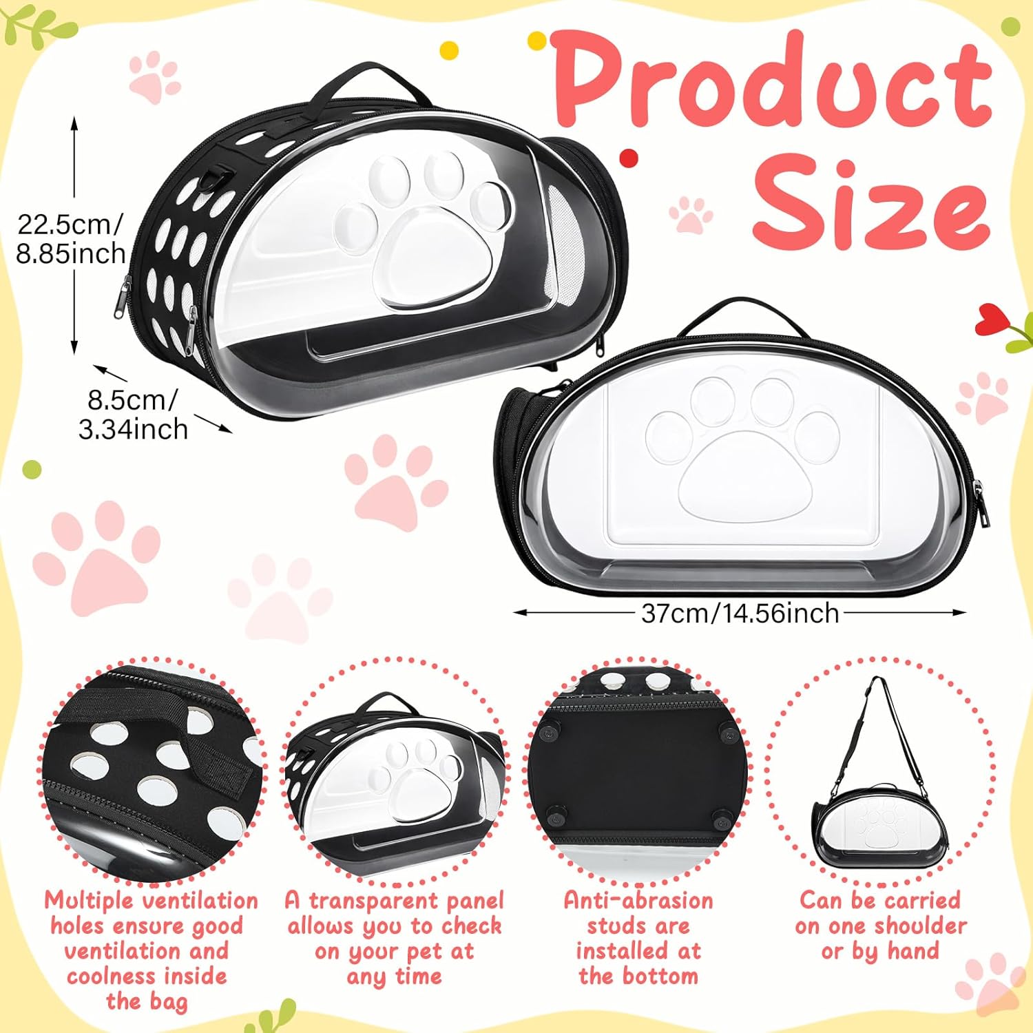 Hsei Small Pet Carrier Bag Portable Small Animal Travel Bag with Clear Side Panel Shoulder Strap for Hamster Chinchilla Rabbit Hedgehog Sugar Bird Lizard