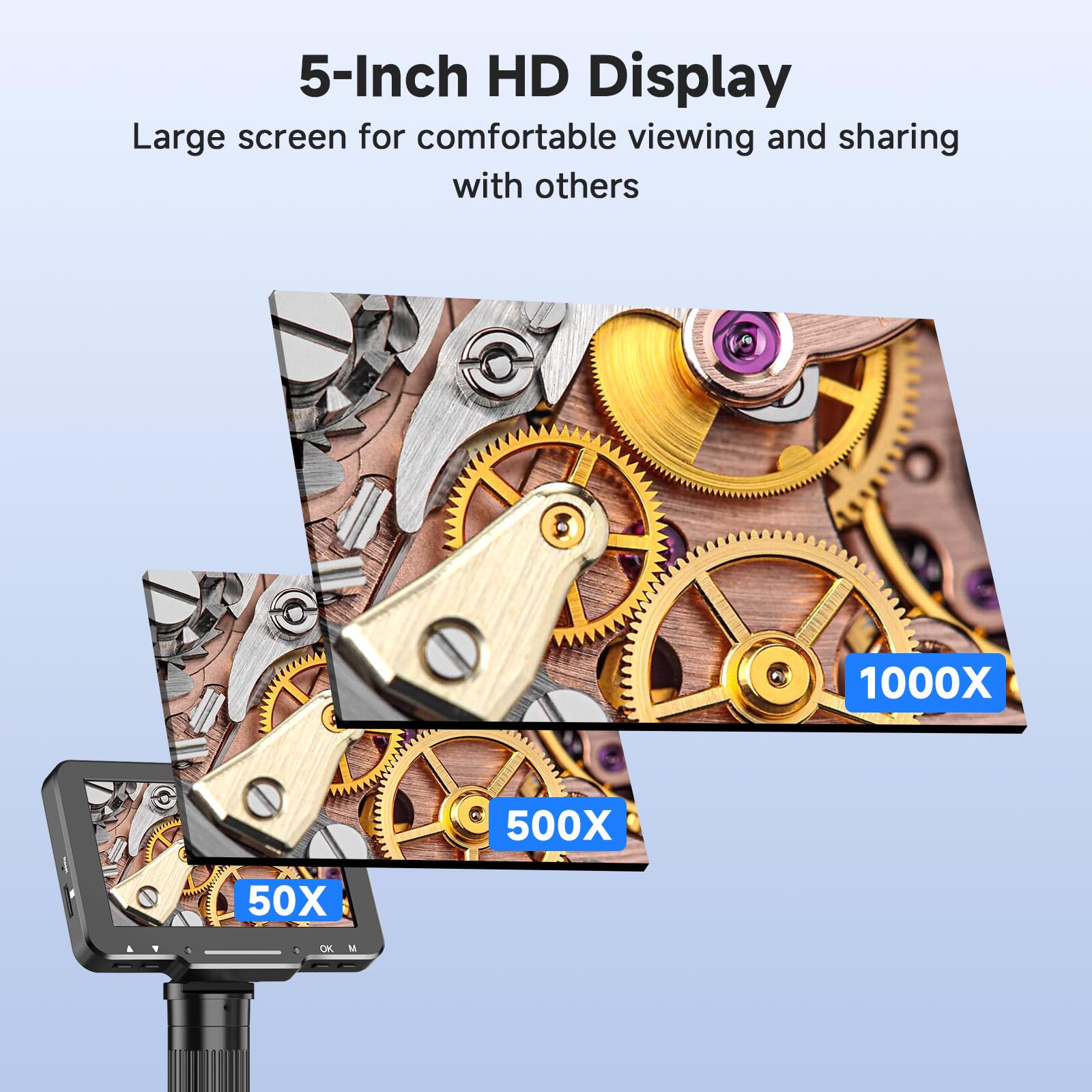 Flex Microscopio digital con pantalla IPS de 5 pulgadas, microscopio de soldadura con brazo flexible, suministros de colección de monedas de aumento de 1000x para reparación electrónica, PCB, plantas