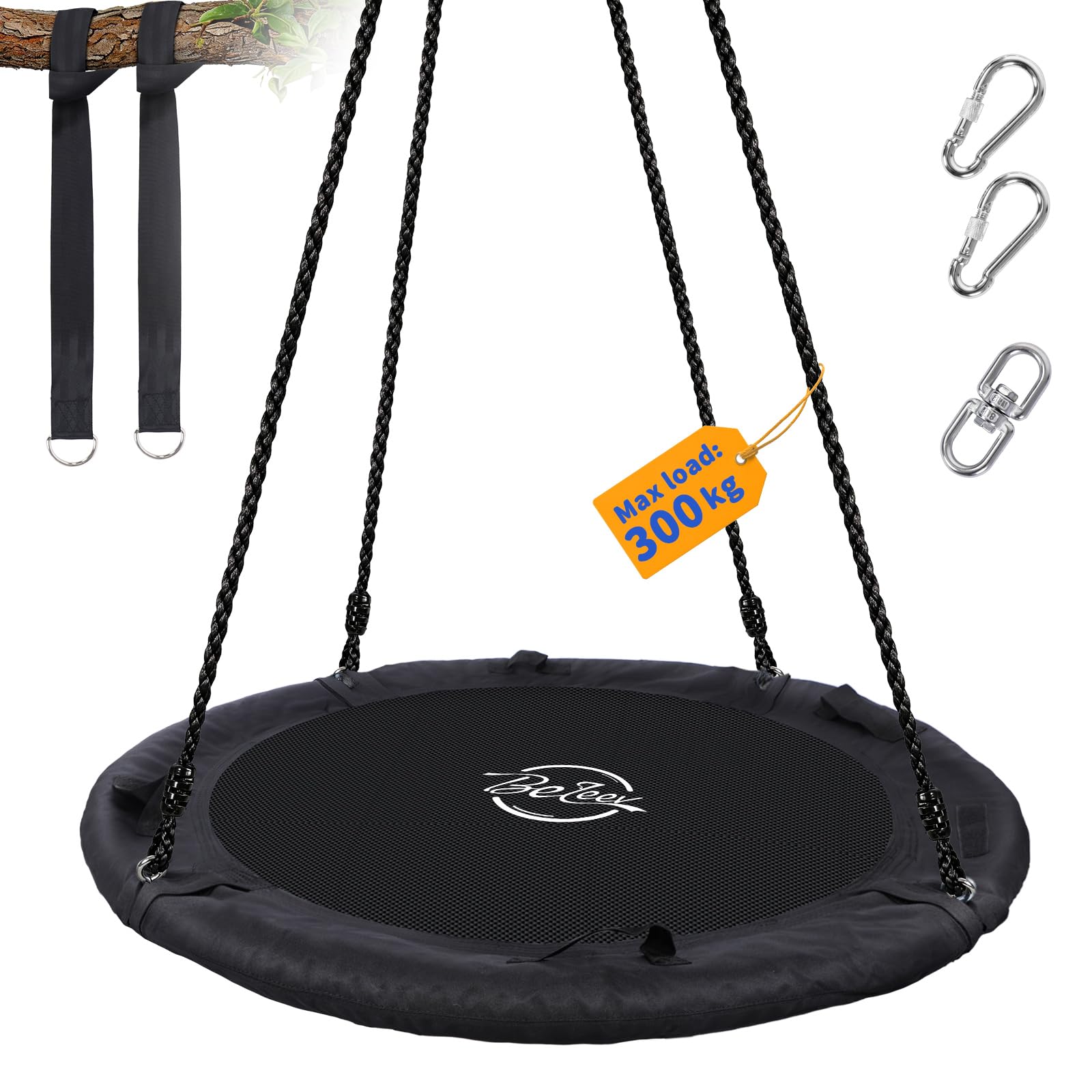 BELEEV Altalena a Nido Ø120cm per Interni Esterni con Cuscino e 4 Maniglie