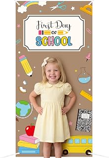 Remagr First Day of School Decorations 71" x 35" First Day of School Banner Backdrop Large Welcome Back-to-School Photo Booth Props with Rope for Kindergarten Classroom Preschool Home Wall Door