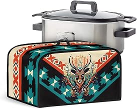 Aztec Deer Oval Crock Pot Cover with Mesh Pocket Washable Slow Cooker Dust Cover with Top Handle Stain Resistant Dust Cover for 6 7 8 Quart Slow Cooker Keep Appliance Clean