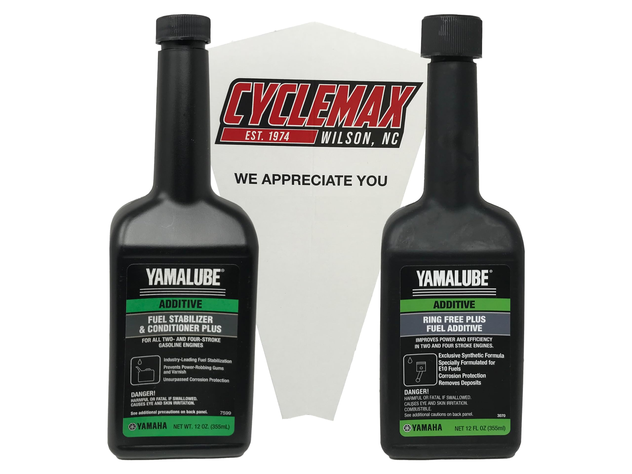 Cyclemax Fuel Treament Kit compatible with All Model Years 12 OZ Yamaha Marine Yamalube Boat & Outboard with Ring Free Plus & Fuel Stabilizer ACC-RNGFR-PL-12 ACC-FSTAB-PL-12