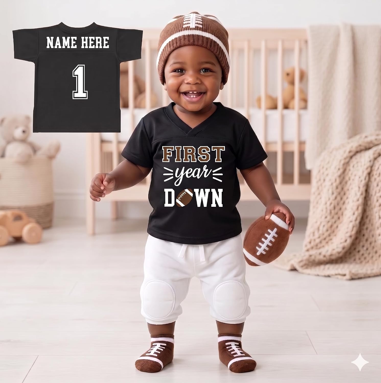 Personalized Baby Jersey Outfit 1st Year Down Pants, Hat & Socks