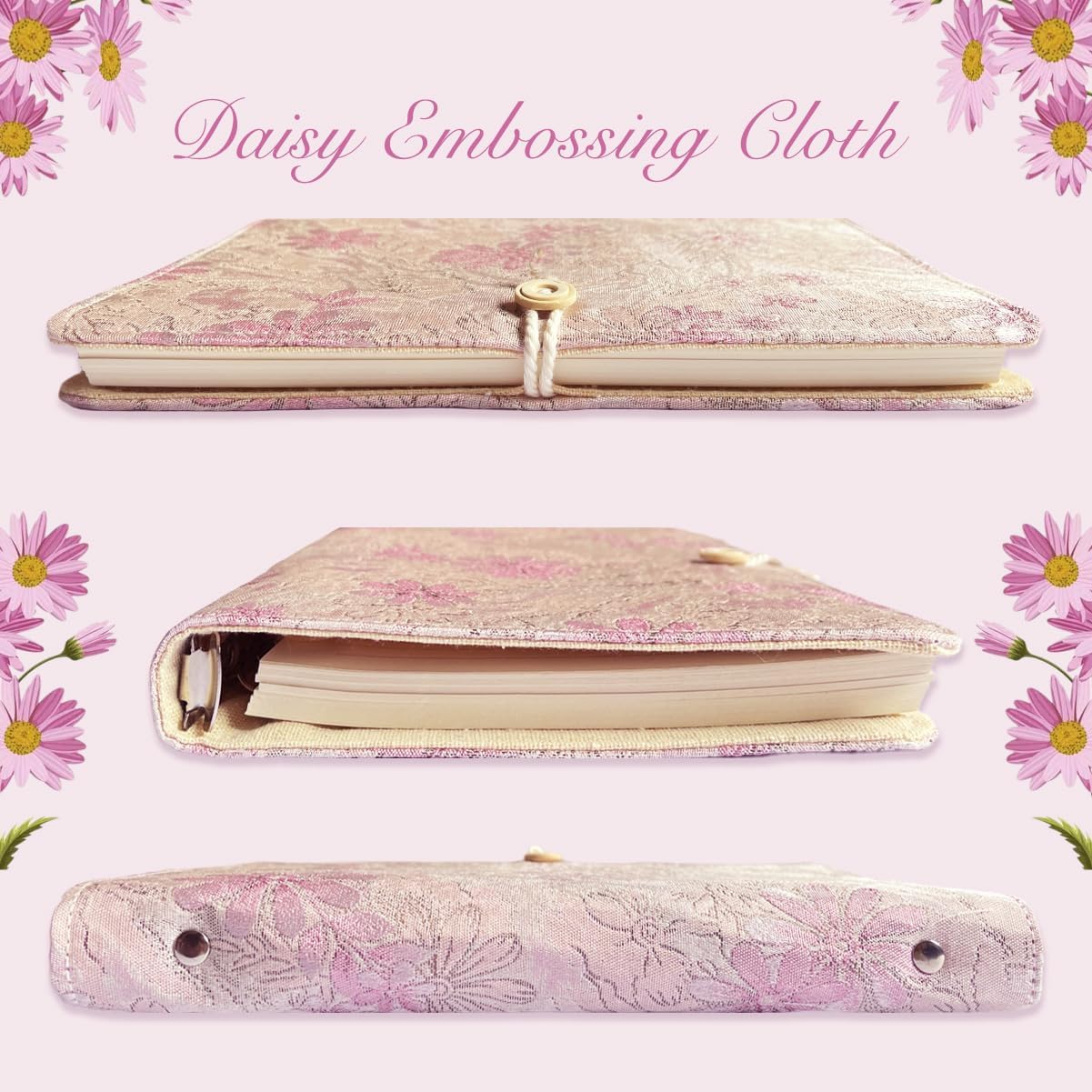 ipoul A5 Binder, 6 Ring Binder, Refillable Notebook, Embroidery Journal, Lined Notebook, Ruled Paper, Travelers Journal, Gift for Women, Planner Binder, Daisy Gifts, Pink