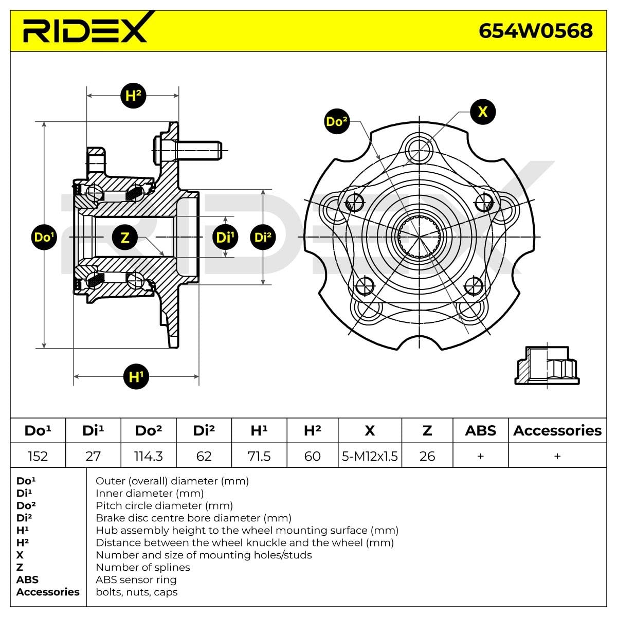RIDEX 654W0568 Kit de roulement de roue Arrière Gauche Compatible avec TOYOTA RAV 4 III ACA3, ACE, ALA3, GSA3, ZSA3