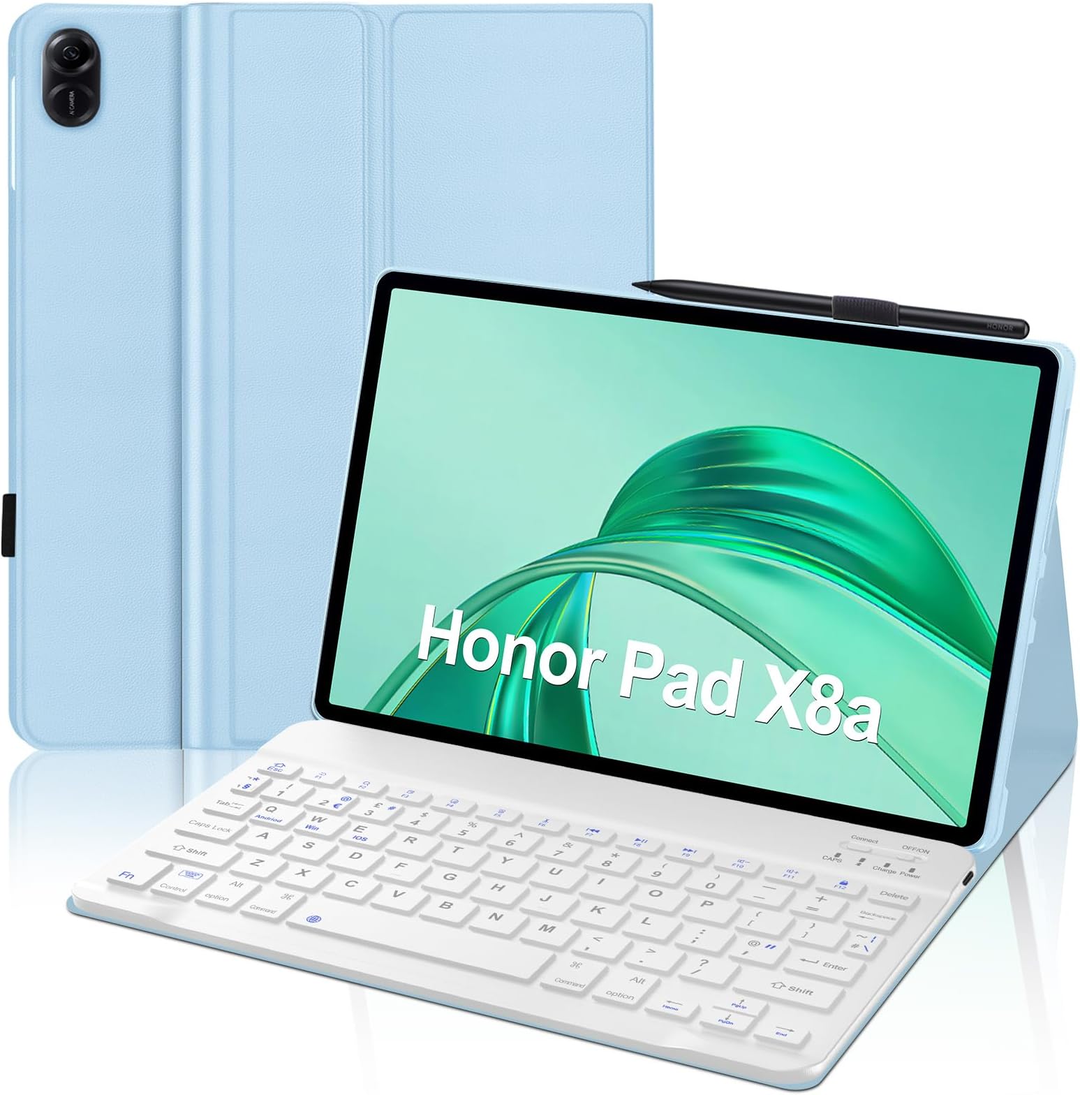 JADEMALL Keyboard Case for Honor Pad X8a, Wireless Magnetic Detachable Bluetooth Keyboard(QWERTY Layout), Premium PU Leather Cover for Honor Pad X8a 11-inch 2024 Tablet, Sky Blue