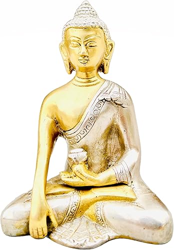 Himalayan Craft Figura de estatua de latón de Buda Medicinaídolo de Buda tibetano antiguo para meditación y protección de la paz Siddhartha famoso