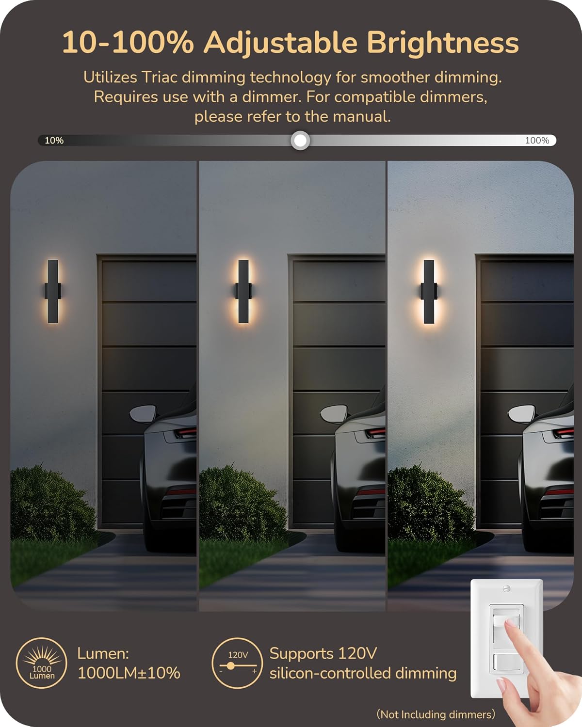EDISHINE 2 Pack LED Outdoor Wall Lights Dimmable, 3000K 4000K 5000K, 15.7" Modern Black Outdoor Wall Sconce, IP65 Waterproof, Linear Exterior Wall Light for Entrance, Hallway, Garage, Porch