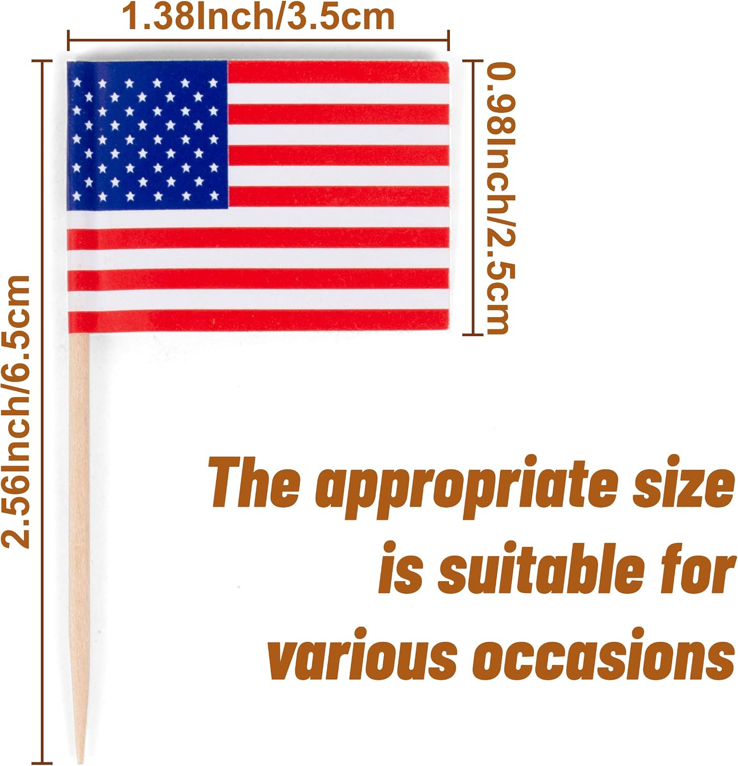 ANTETOK Small American Flags on Stick 100 Pack - USA Flag Toothpick for Cocktail Picks, Cupcake Toppers, Party Decorations - Food & Celebration Supplies