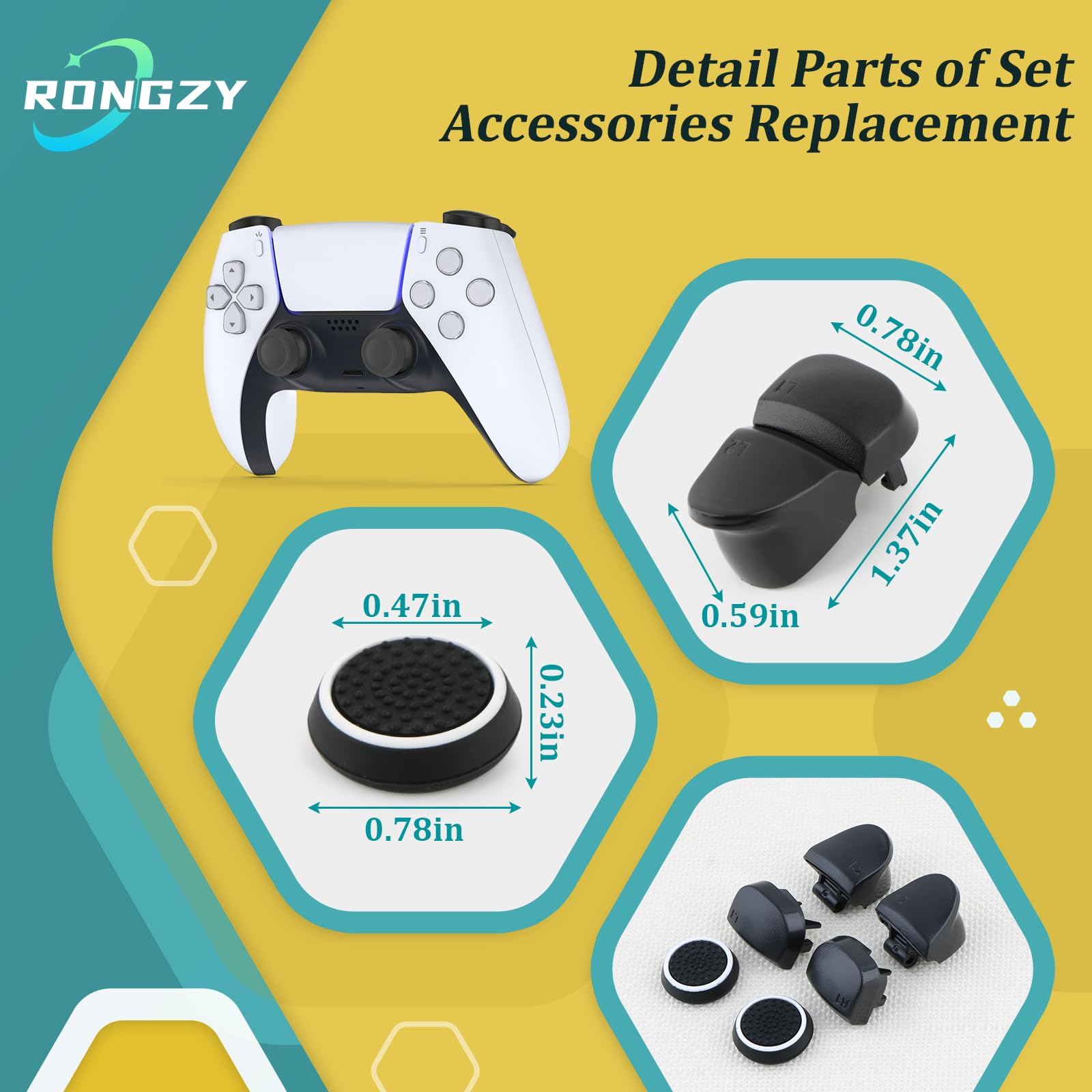 RongZy per PS5 L1 R1 L2 R2 Pulsanti Grilletto per Playstation 5 PS5 BDM-030 Spalle Pulsanti di Trigger con Kit di Riparazione Strumenti - 4