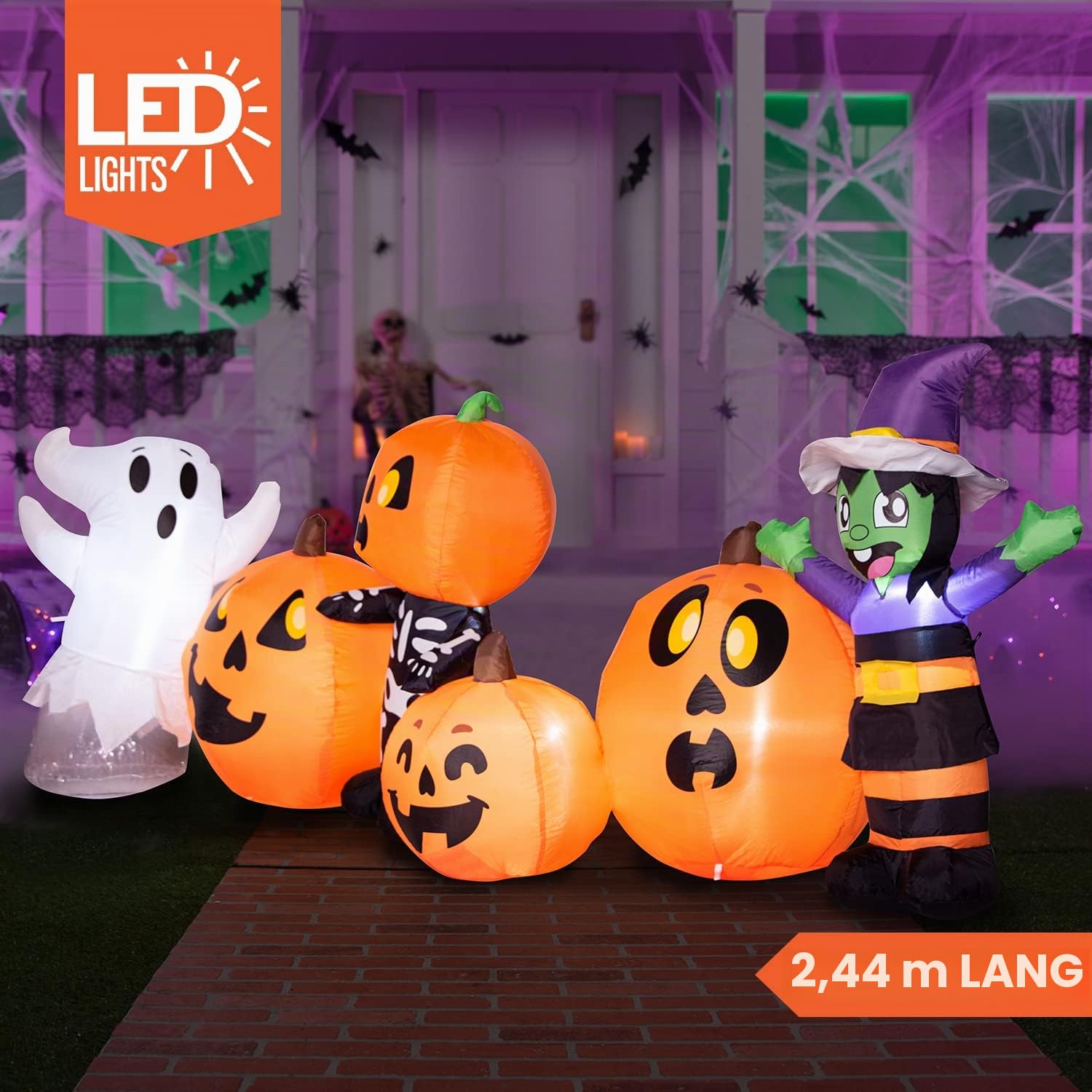 Joiedomi DREI Aufblasbare Halloween-Figuren und Kürbisbeet Aufblasbare aufblasbare Gegenstände mit eingebauten LEDs für Halloween-Partys im Innen- und Außenbereich, Hof, Rasen, Gartendekorationen