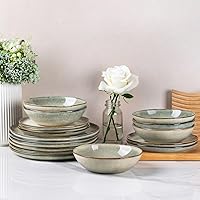AmorArc 18-Piece Handmade Reactive Glaze Stoneware Dinnerware Set for 6 - Scratch-Resistant Plates & Bowls, Dishwasher Microwave Safe