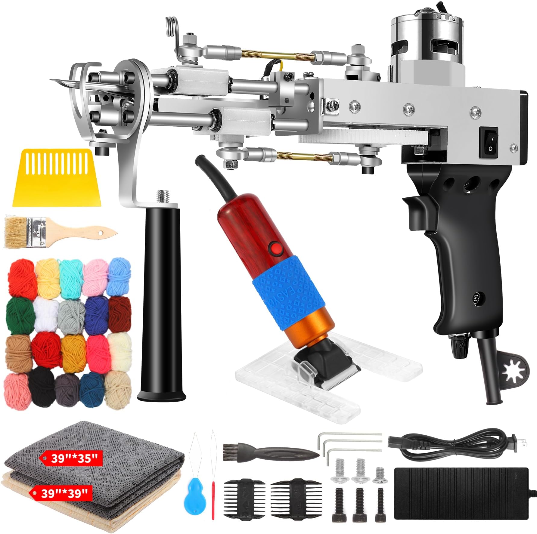 Tufting Gun with Carpet Trimmer Kit, Rug Gun with Tufting Shears, 2 in 1 Tufting Gun Cut & Loop Pile, Rug Making Kit with Trimmer, Yarn, Tufting Cloth