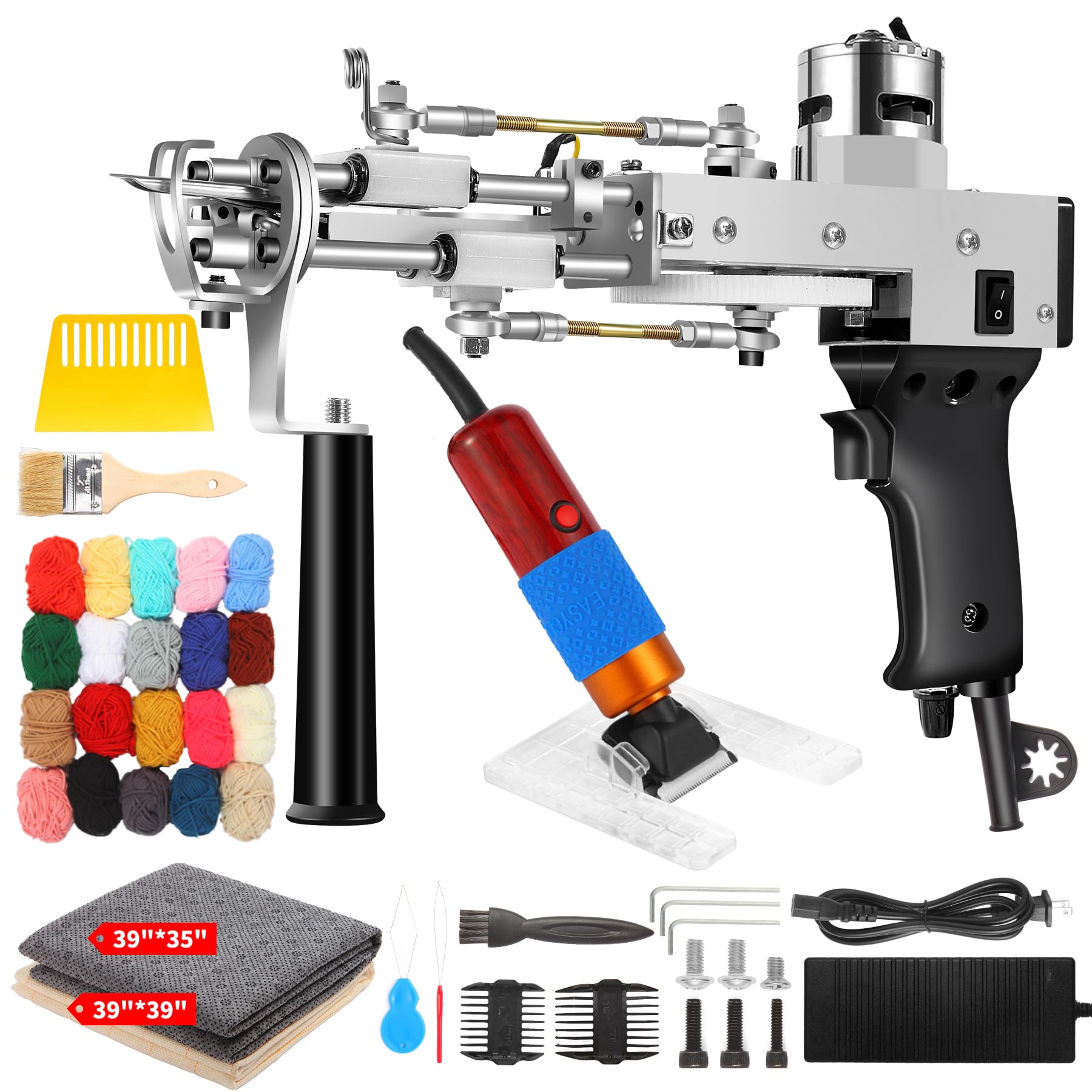 Tufting Gun with Carpet Trimmer Kit, Rug Gun with Tufting Shears, 2 in 1 Tufting Gun Cut & Loop Pile, Rug Making Kit with Trimmer, Yarn, Tufting Cloth