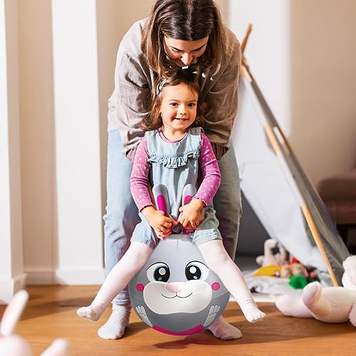 Miniatura 7 de Hopper Ball  Pelota inflable de conejo para saltar  Juguetes de peluche de conejo hippity hop para niños, pelota inflable de 18 pulgadas con asa