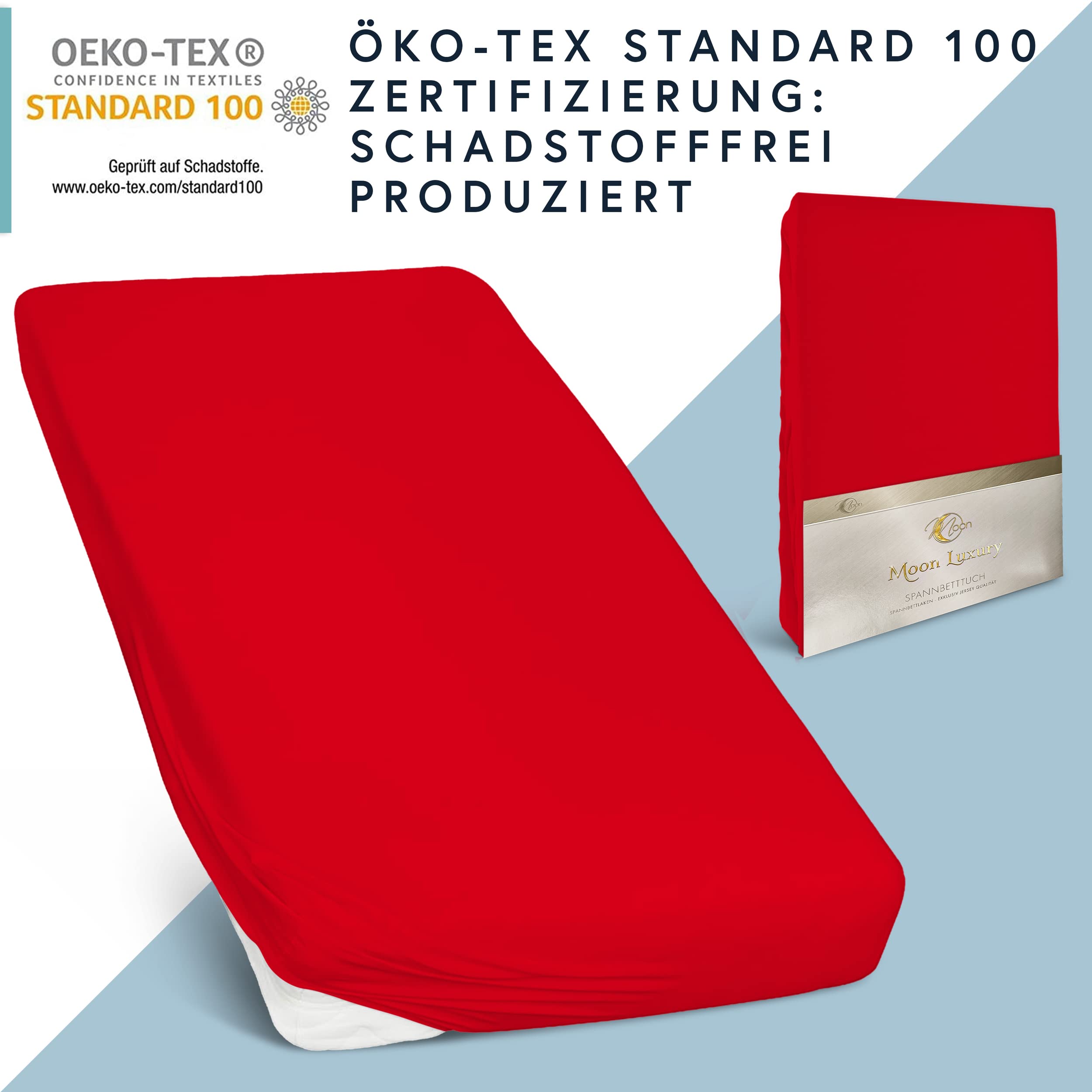 Moon - Luksusowe prześcieradło z gumką Jersey Stretch 230 g/m² do łóżek wodnych, łóżek kontynentalnych i tradycyjnych materacy (kolor czerwony, 200 x 220 – 220 x 240)