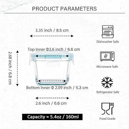 Miniatura 2 de Mini recipientes de vidrio para almacenamiento de alimentos, paquete de 12 frascos de vidrio pequeños de 5.4 onzas con tapas de bloqueo, recipientes